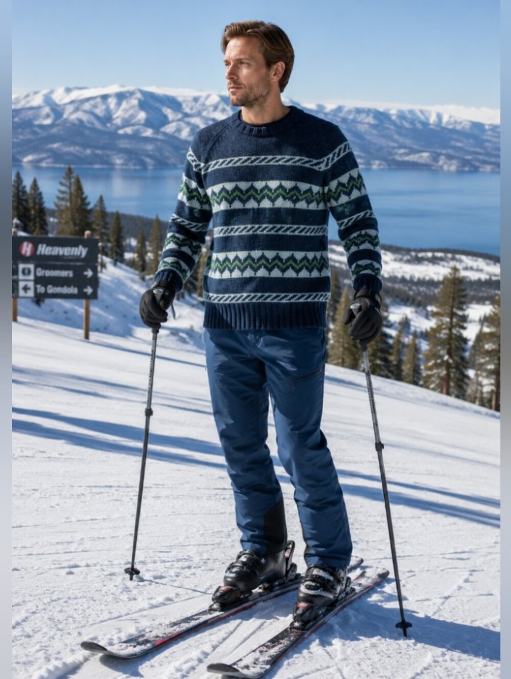 Abercrombie & Fitch Vintage Tahoe Blue Ski Triple Zigzag Lambwool Sweater- XL